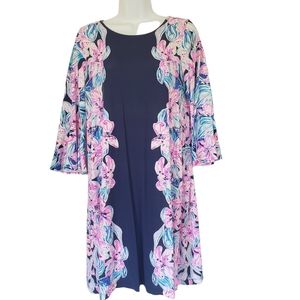 Lilly Pulitzer Ophelia Sz Medium Swing Dress Crew Neck Hypes Stripes Floral